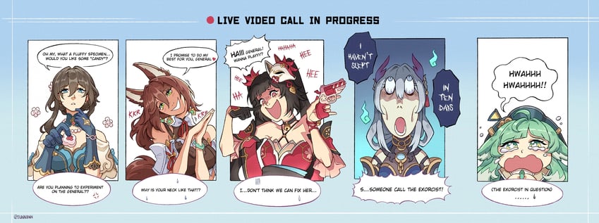 sparkle, ruan mei, tingyun, huohuo, fugue, and 1 more (honkai and 1 more) drawn by sunnbnn
