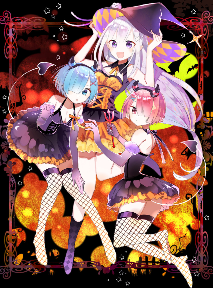 rem, emilia, and ram (re:zero kara hajimeru isekai seikatsu) drawn by mosu2