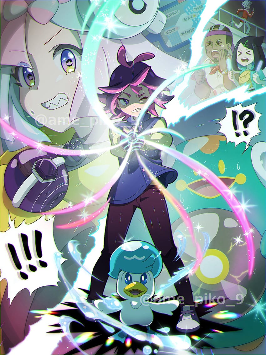 iono, liko, magnemite, quaxly, dot, and 3 more (pokemon and 1 more) drawn by amedamaneko