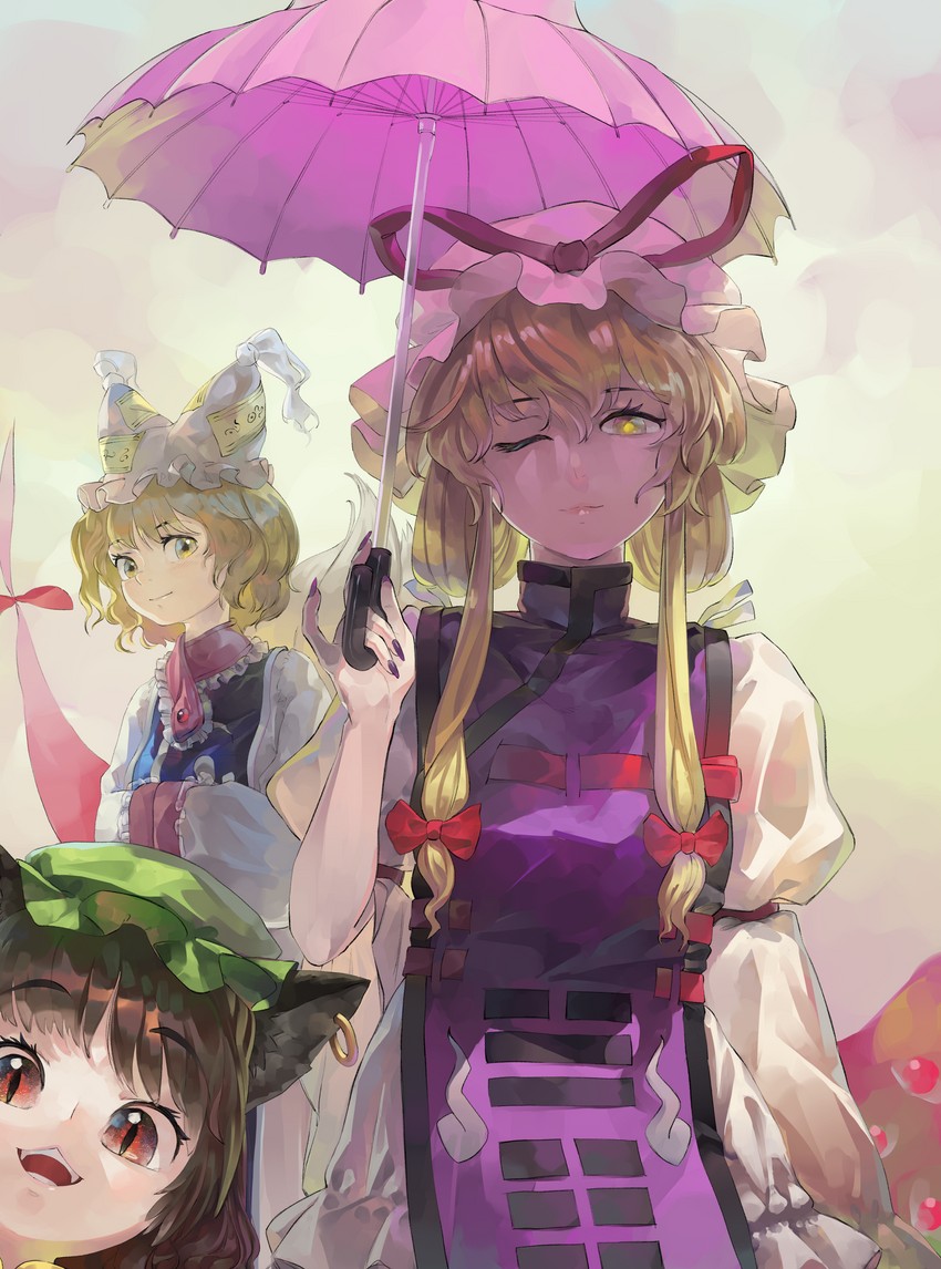 yakumo yukari, yakumo ran, and chen (touhou) drawn by riki6