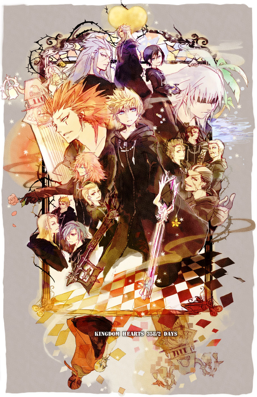 roxas, riku, xion, namine, axel, and 12 more (kingdom hearts and 1 more) drawn by koku_666