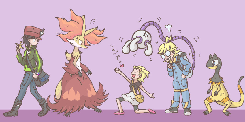 calem, delphox, bonnie, clemont, and heliolisk (pokemon and 1 more) drawn by gardear058