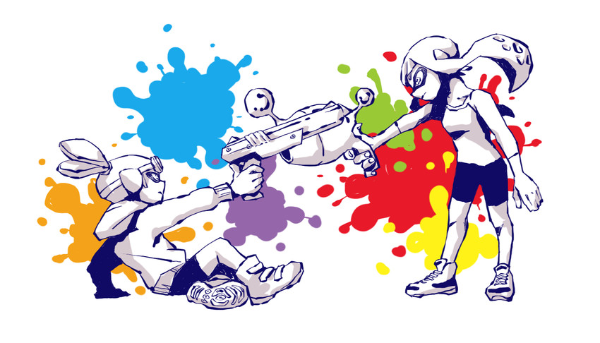 inkling player character, inkling girl, and inkling boy (splatoon and 1 more) drawn by nishido_riurara
