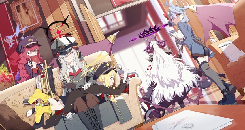 hina, ako, iori, ibuki, iroha, and 2 more (blue archive) drawn by mnnnya