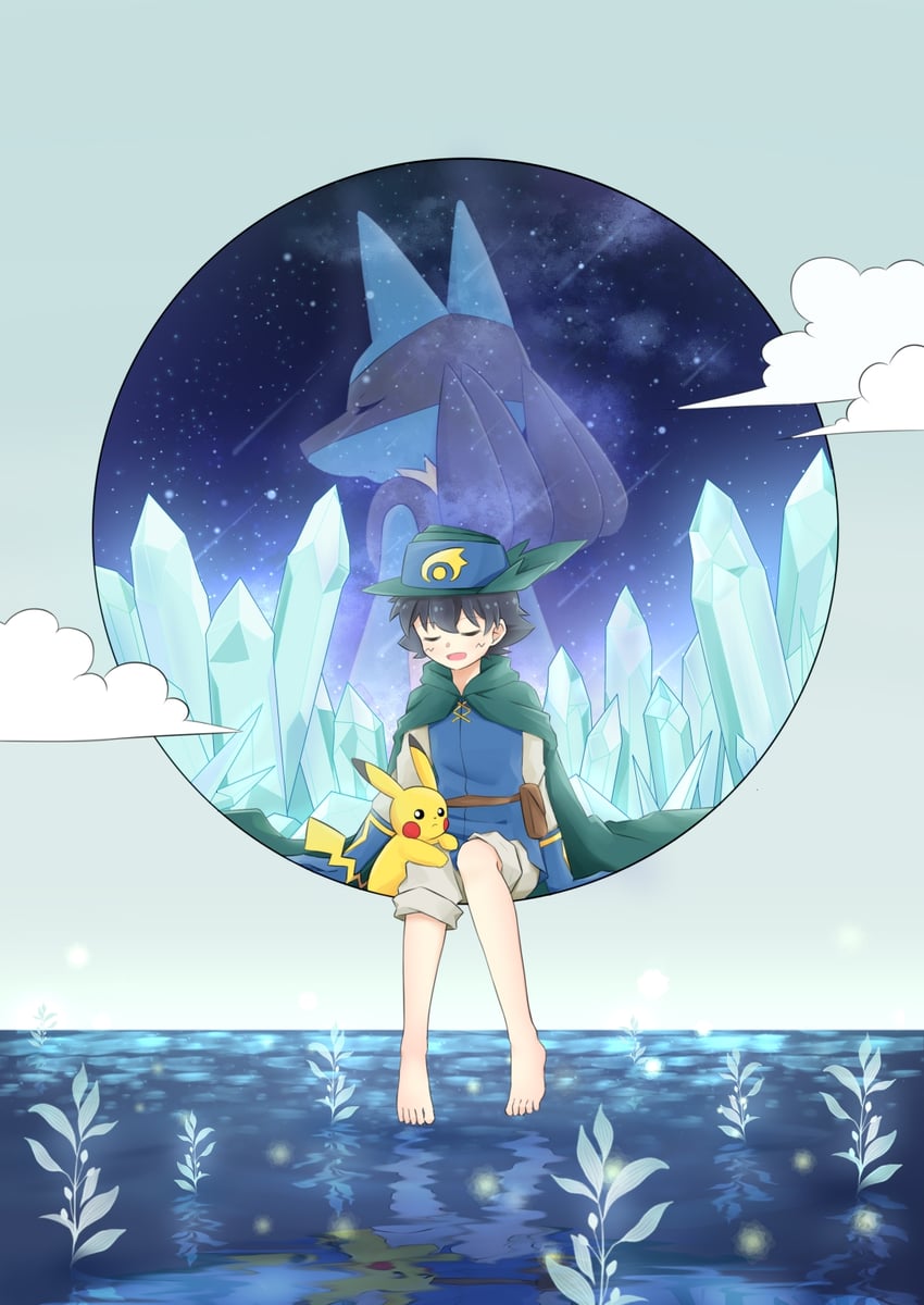 pikachu, ash ketchum, lucario, and sir aaron (pokemon and 2 more) drawn by 78628205