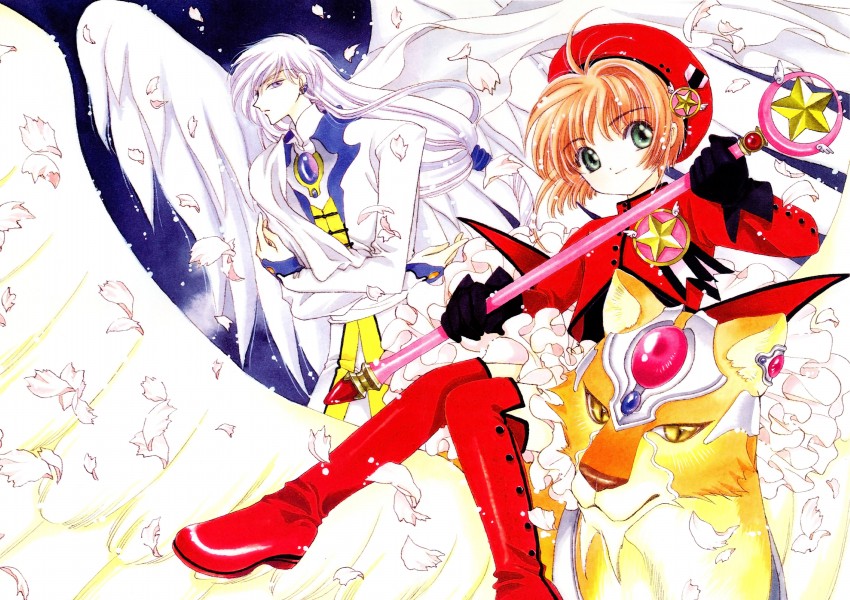 kinomoto sakura, kero, yue, and kerberos (cardcaptor sakura) drawn by clamp_(circle)
