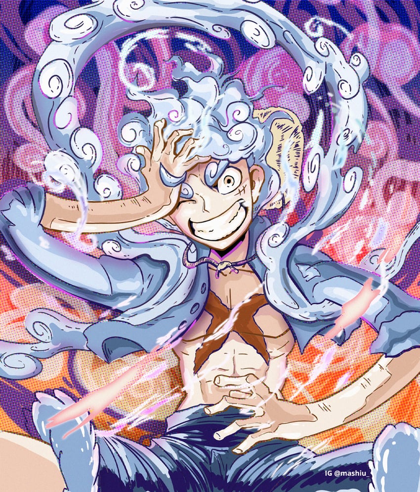 monkey d. luffy (original and 2 more) drawn by mashiu