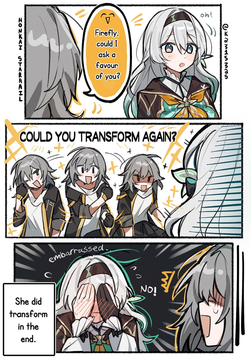 trailblazer, firefly, and stelle (honkai and 1 more) drawn by emne