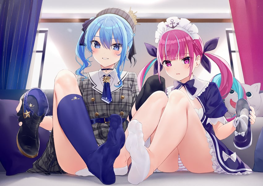 hoshimachi suisei and minato aqua (hololive) drawn by kou_futoshi
