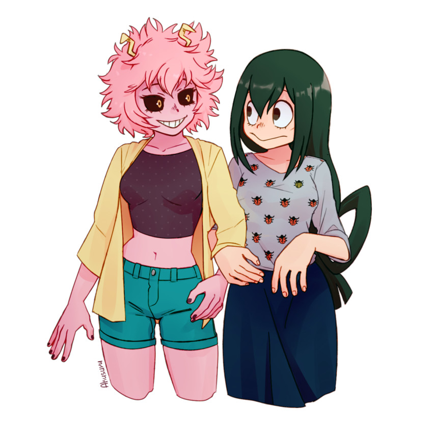asui tsuyu and ashido mina (boku no hero academia) drawn by akusuru