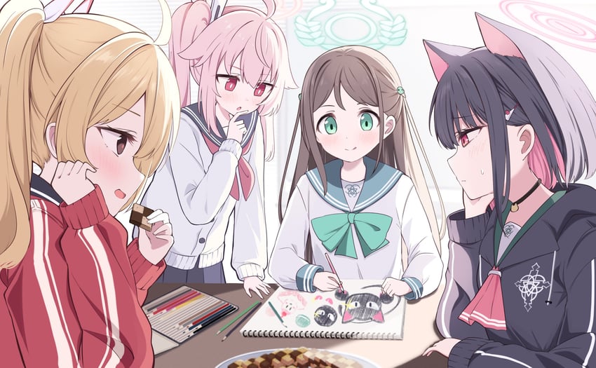 kazusa, natsu, yoshimi, and airi (blue archive) drawn by acchii_(akina)