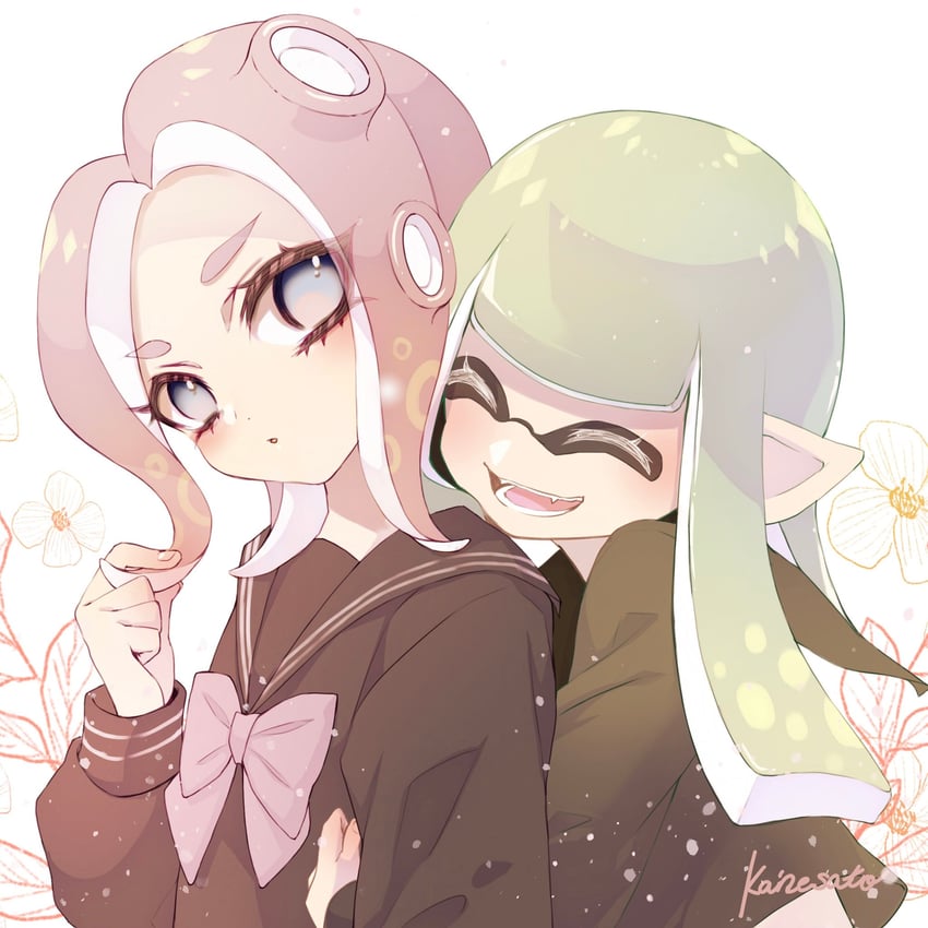 inkling player character, inkling girl, octoling player character, and octoling girl (splatoon and 1 more) drawn by kainesato