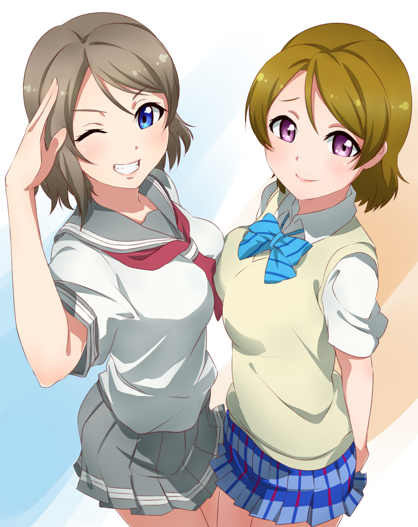 watanabe you and koizumi hanayo (love live! and 2 more) drawn by surfing_orange