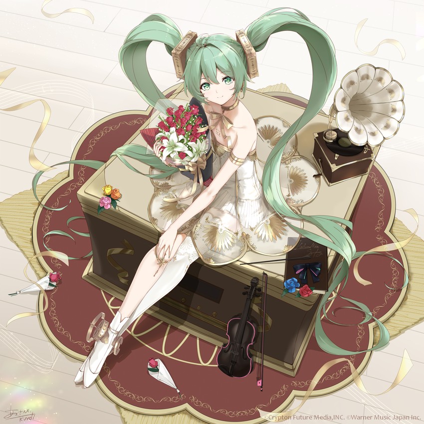 hatsune miku and gramophone miku (vocaloid and 1 more) drawn by asahi_kuroi