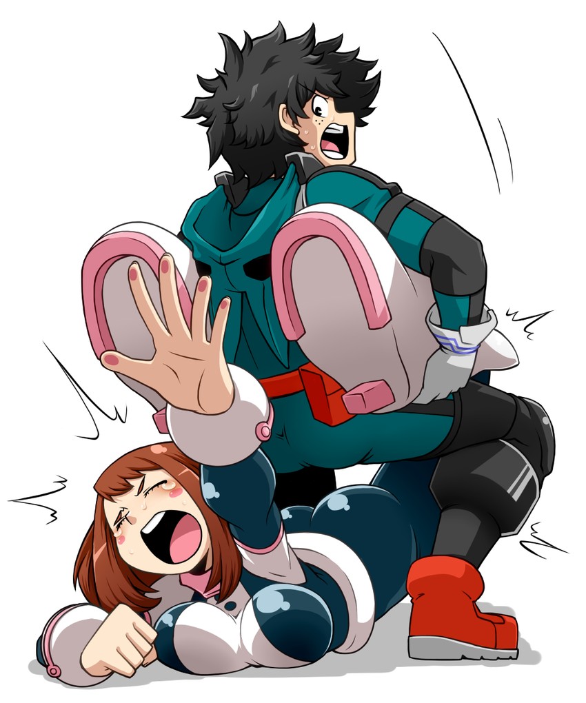 midoriya izuku and uraraka ochaco (boku no hero academia) drawn by sakasa_gurasan
