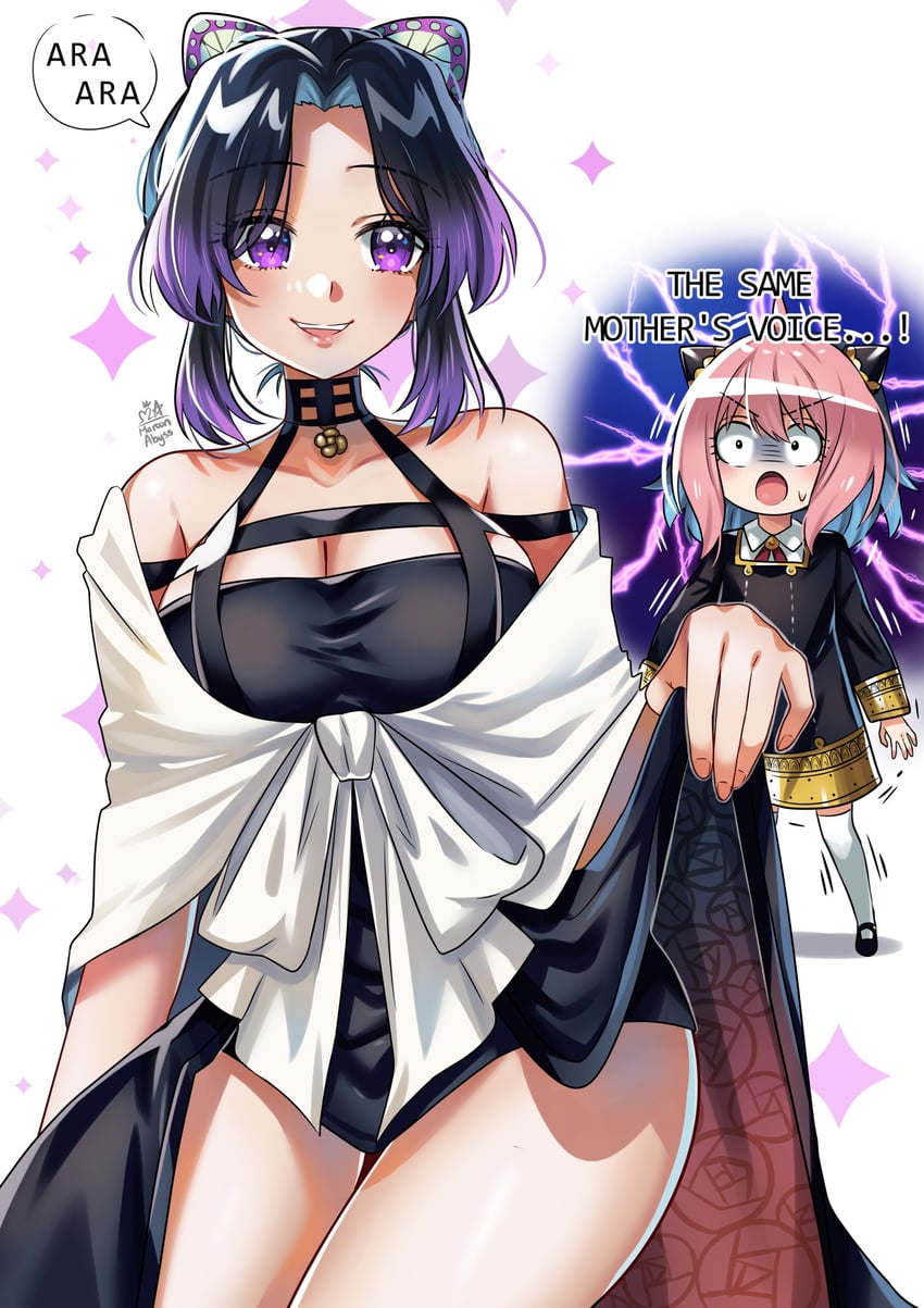 yor briar, anya, kochou shinobu, and hayami saori (spy x family and 1 more) drawn by maroonabyss
