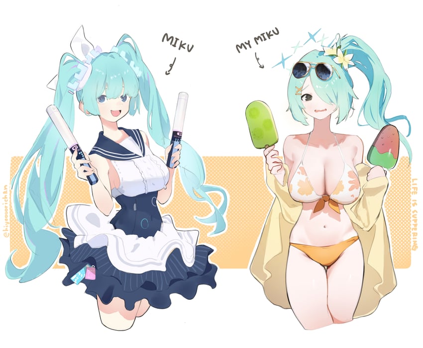 hatsune miku and hiyori (blue archive and 1 more) drawn by lastimekaede