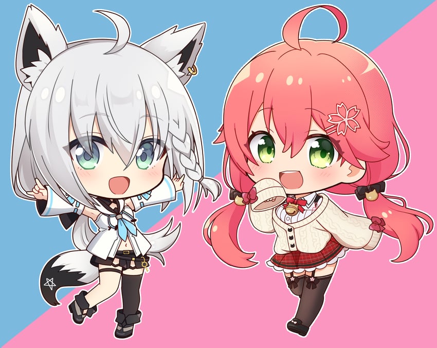shirakami fubuki and sakura miko (hololive) drawn by ousawa_kanata