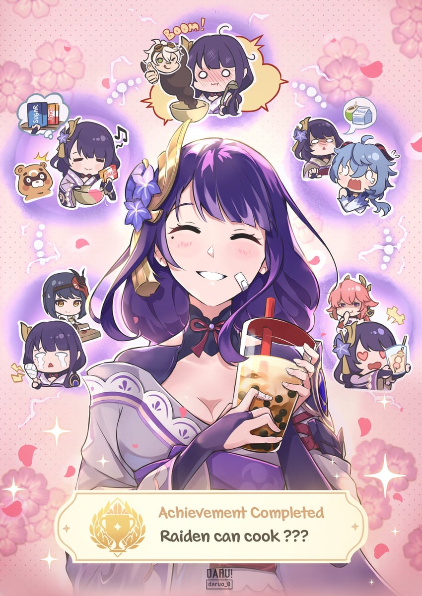ganyu, raiden shogun, yae miko, kujou sara, guoba, and 1 more (genshin impact) drawn by daru