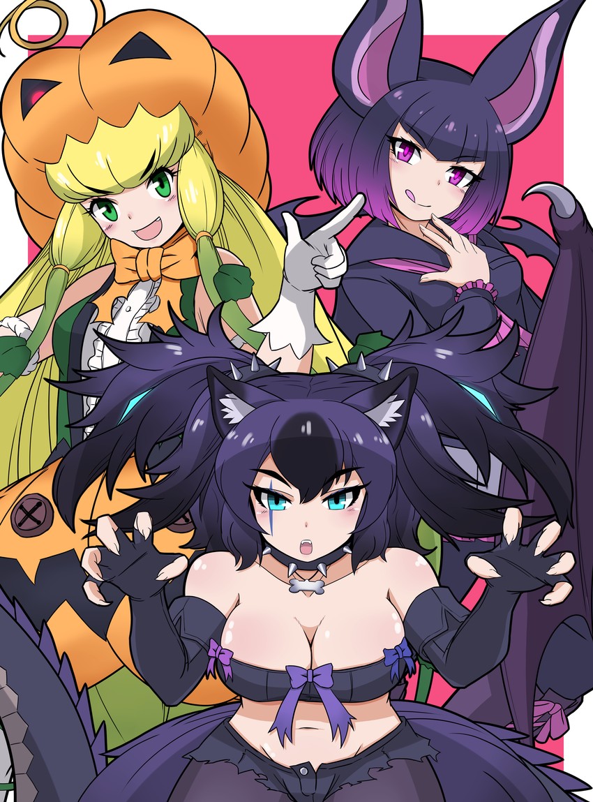 common vampire bat, cerberus, and jack-o'-lantern (kemono friends) drawn by morimasakazu