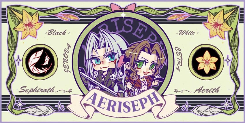 aerith gainsborough and sephiroth (final fantasy and 3 more) drawn by zdax20001212