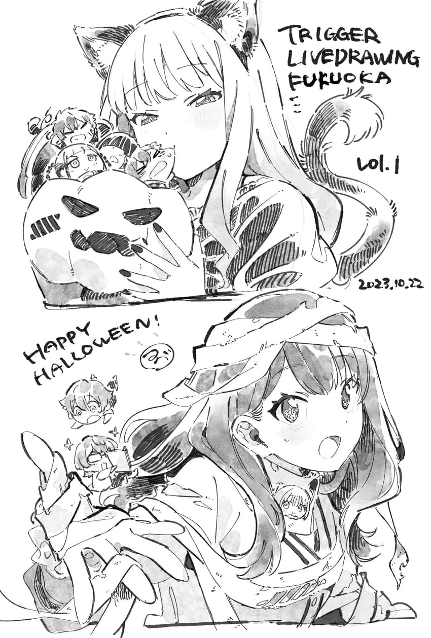 takarada rikka, shinjou akane, minami yume, hibiki yuuta, asanaka yomogi, and 4 more (gridman universe and 2 more) drawn by kmttta