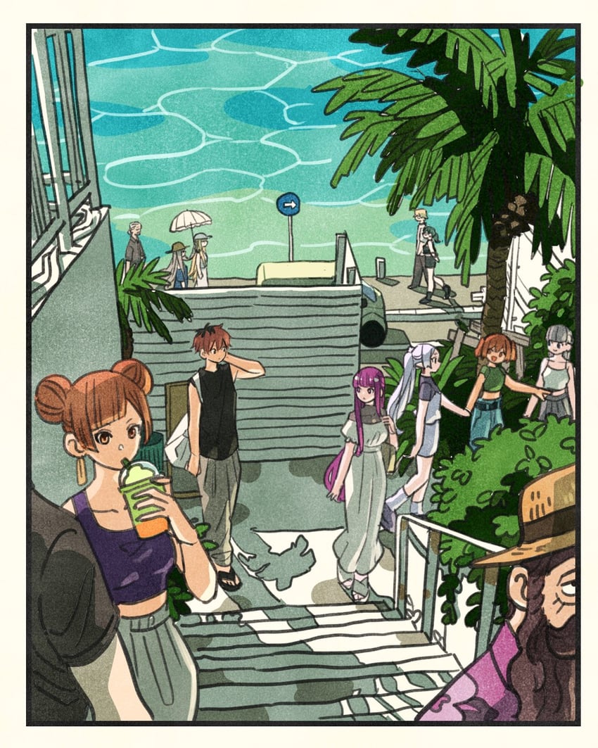 frieren, fern, ubel, stark, land, and 7 more (sousou no frieren) drawn by takeuchi_ryousuke