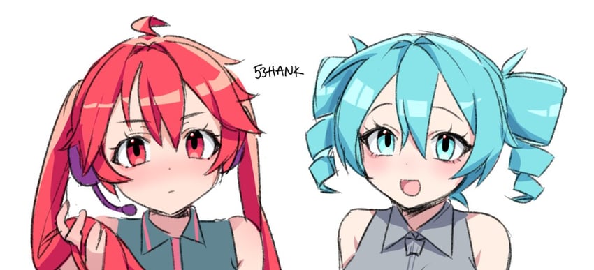 hatsune miku and kasane teto (vocaloid and 1 more) drawn by 53hank