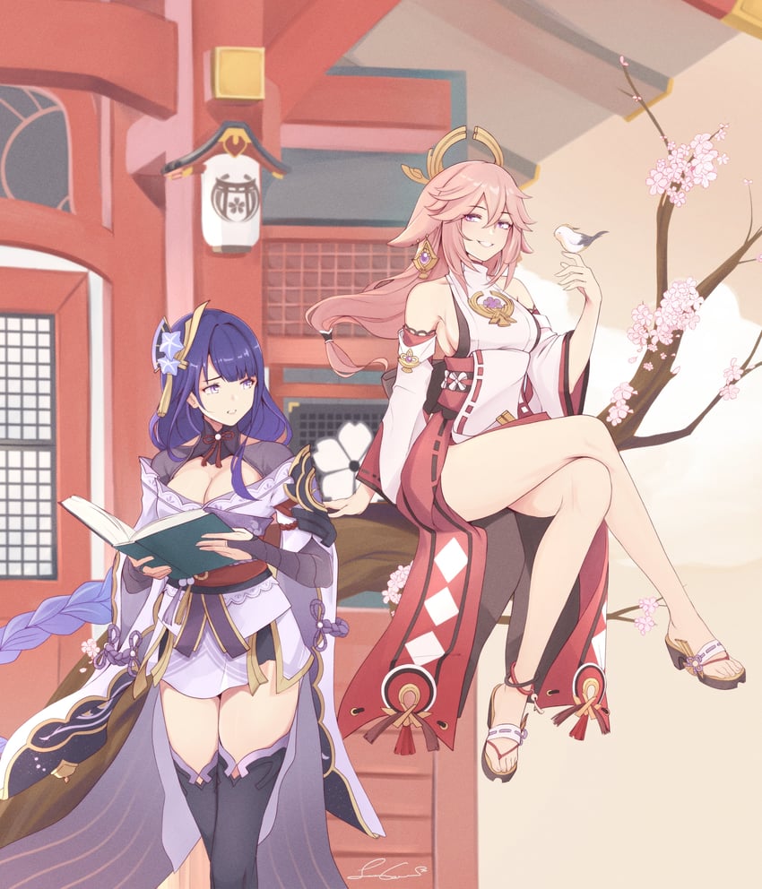 raiden shogun and yae miko (genshin impact) drawn by senacolada