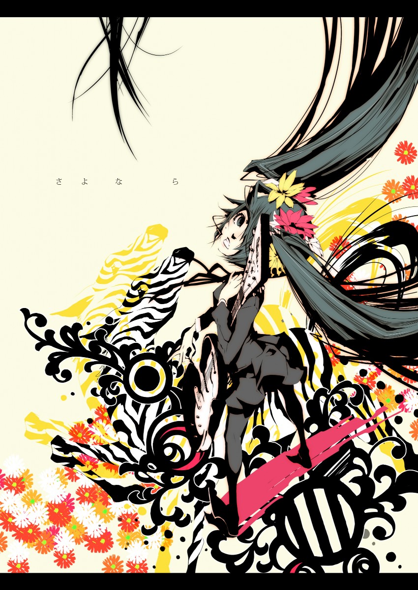 hatsune miku (vocaloid and 1 more) drawn by karasu_(chalk)