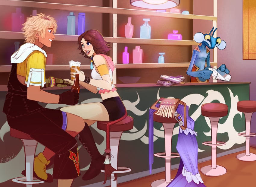 yuna, tidus, gunner, and hypello (final fantasy and 2 more) drawn by skirtzzz