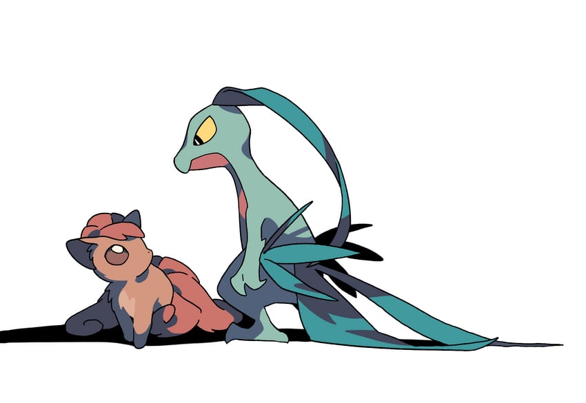 vulpix and grovyle (pokemon and 1 more) drawn by rehtaef