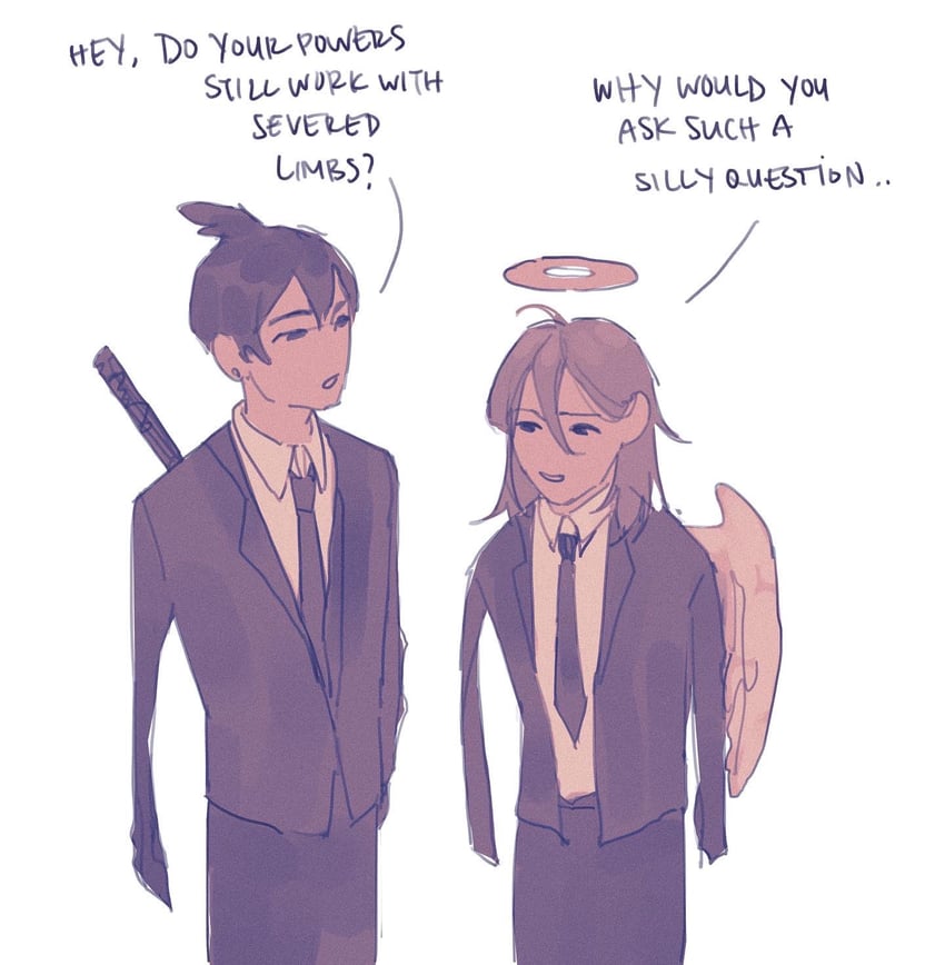 hayakawa aki and angel devil (chainsaw man) drawn by niionss