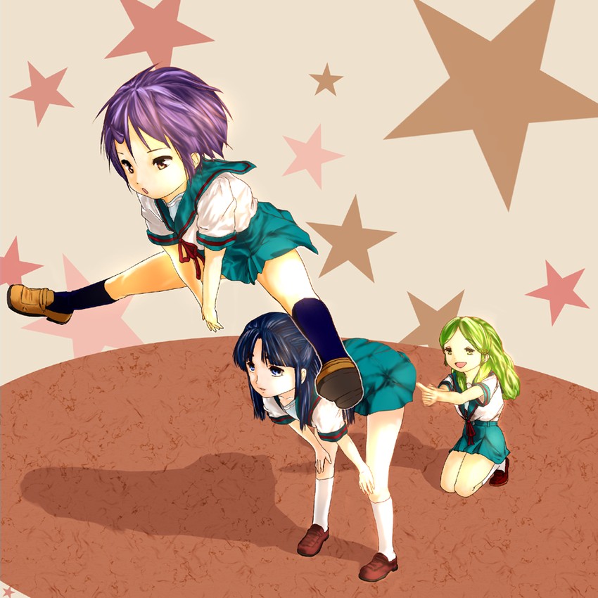 nagato yuki, asakura ryoko, and kimidori emiri (suzumiya haruhi no yuuutsu) drawn by gi_cobalt