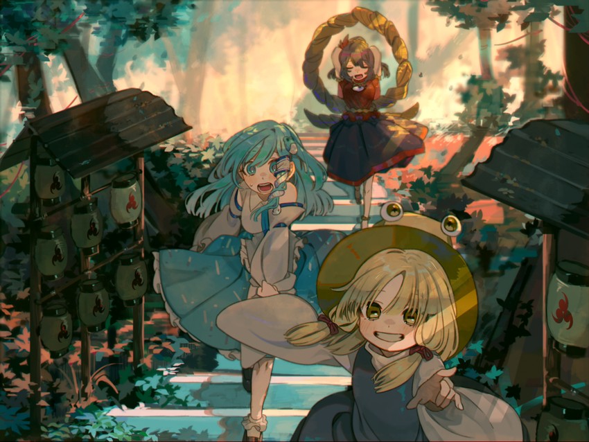 kochiya sanae, moriya suwako, and yasaka kanako (touhou) drawn by shi_chimi