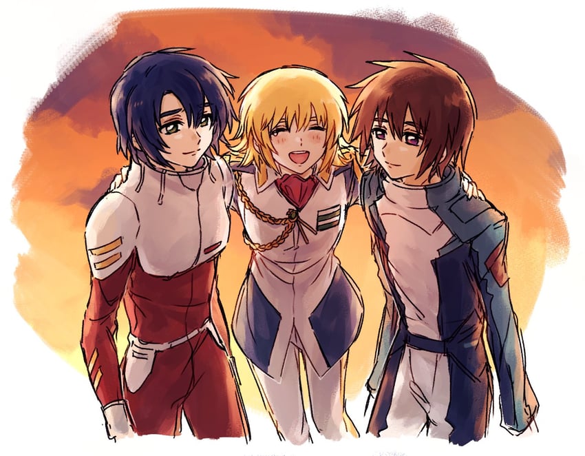 cagalli yula athha, athrun zala, and kira yamato (gundam and 1 more) drawn by shiro_kunugi