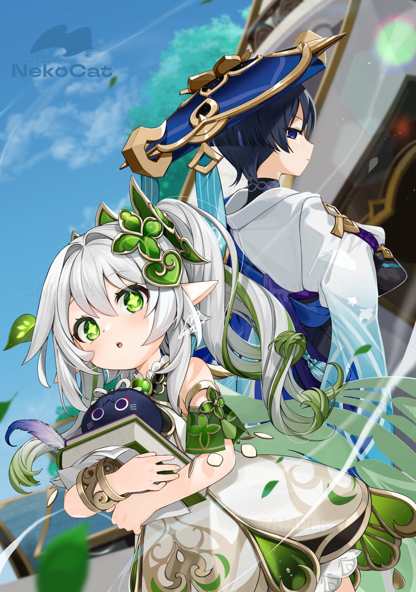 nahida, wanderer, and scaramouche (genshin impact) drawn by gotoh_(nekocat)