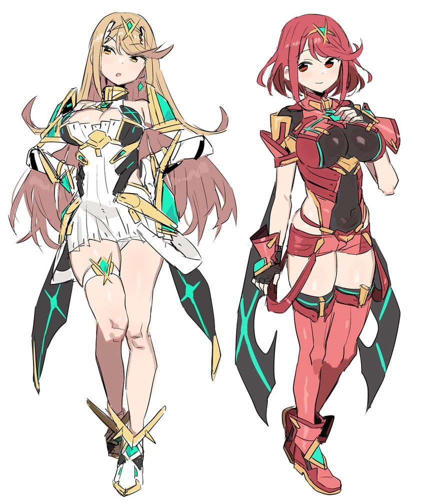 pyra and mythra (xenoblade chronicles and 1 more) drawn by shisoneri