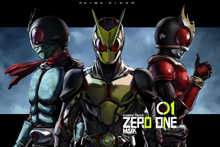 kamen rider kuuga, kamen rider 1, and kamen rider zero-one (kamen rider and 2 more) drawn by max-k