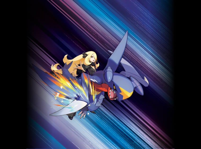 cynthia and garchomp (pokemon and 2 more) drawn by blanco026