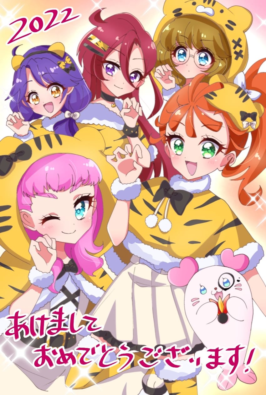 laura la mer, natsuumi manatsu, suzumura sango, takizawa asuka, ichinose minori, and 1 more (precure and 1 more) drawn by matatabi_hibiki