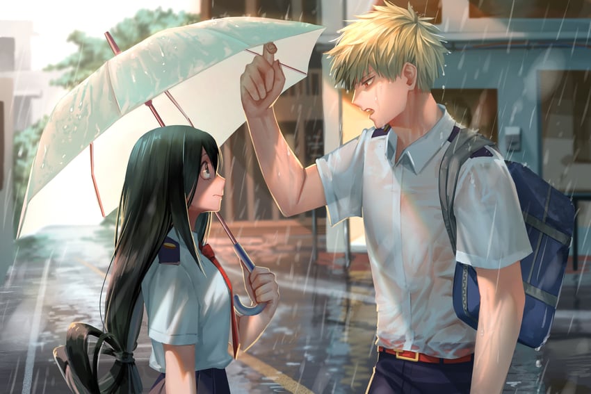 bakugou katsuki and asui tsuyu (boku no hero academia) drawn by byeolmu