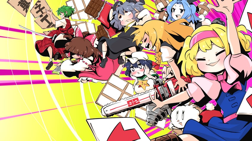 hakurei reimu, kirisame marisa, alice margatroid, kazami yuuka, nazrin, and 9 more (touhou and 2 more) drawn by gram_9
