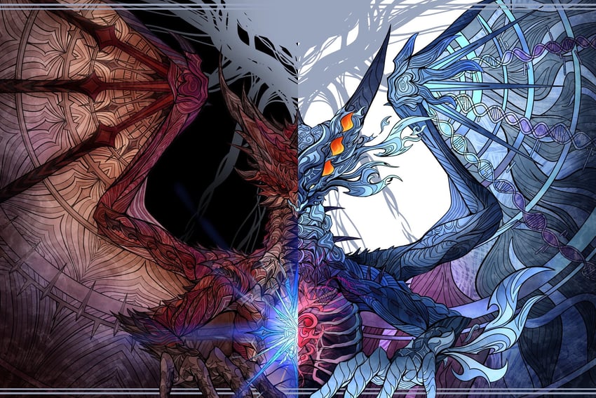 xeno'jiiva and safi'jiiva (monster hunter and 2 more) drawn by diaaarai