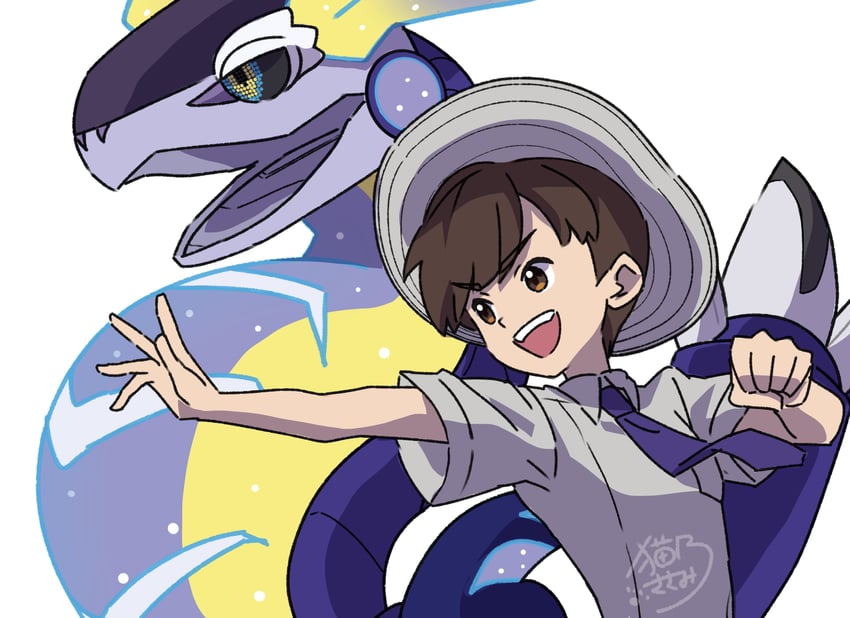 florian and miraidon (pokemon and 1 more) drawn by sasami_642