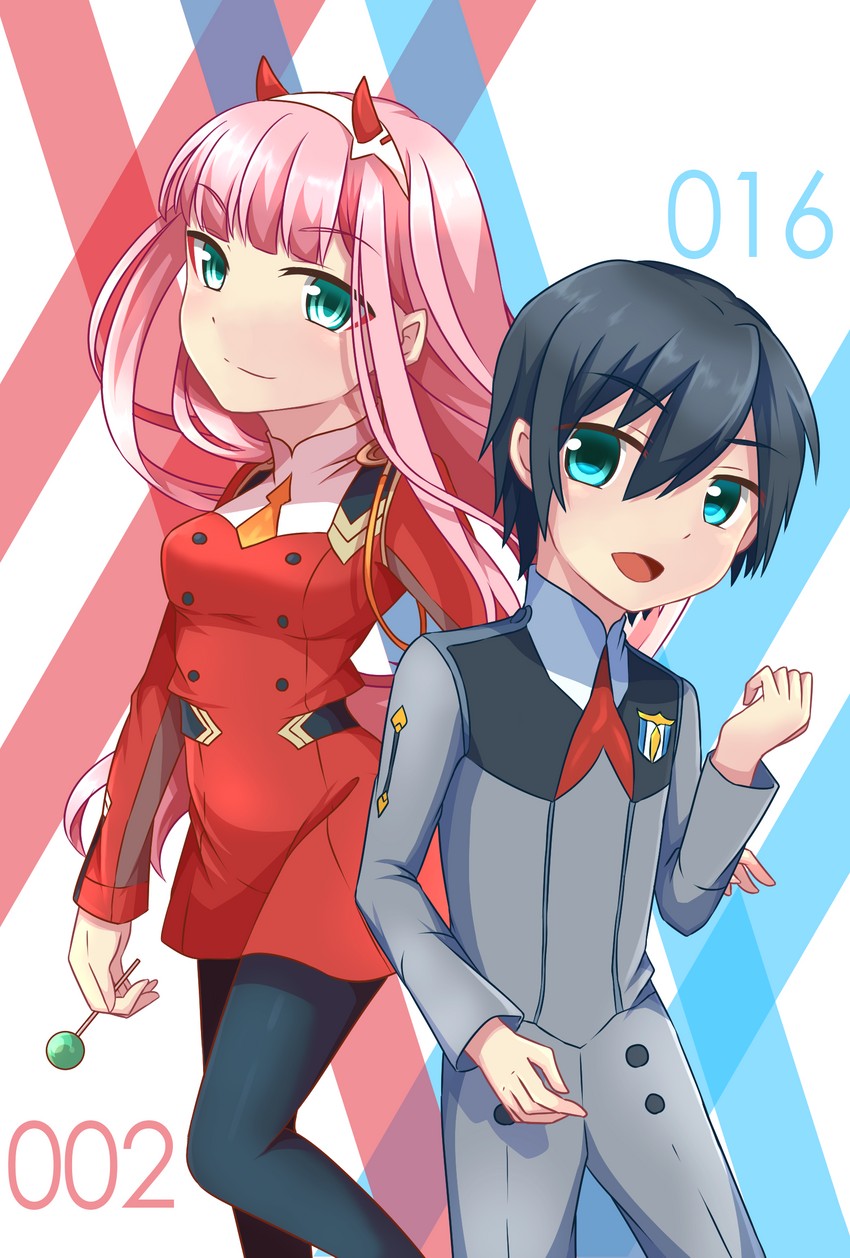 zero two and hiro (darling in the franxx) drawn by rei-kirito