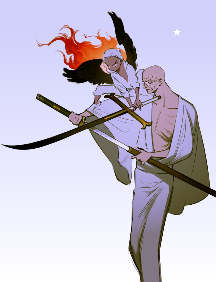 s-hawk and ethan-baron v. nusjuro (one piece) drawn by 10kiroki
