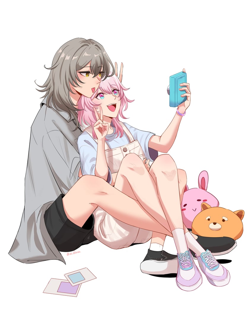 trailblazer, stelle, and march 7th (honkai and 1 more) drawn by ae_ttana