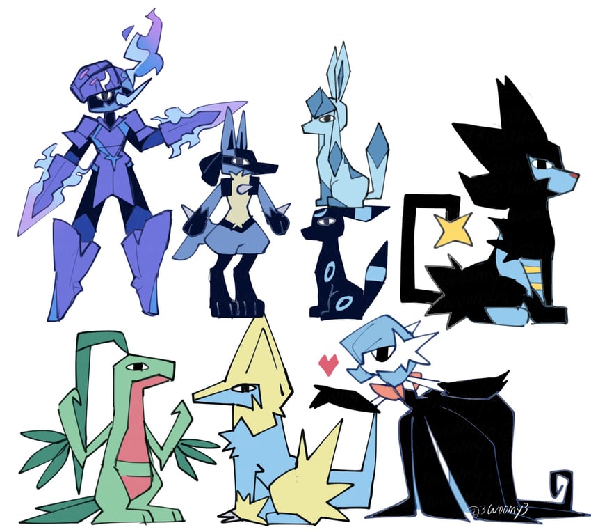 gardevoir, lucario, umbreon, glaceon, mega gardevoir, and 4 more (pokemon) drawn by 3woomy3