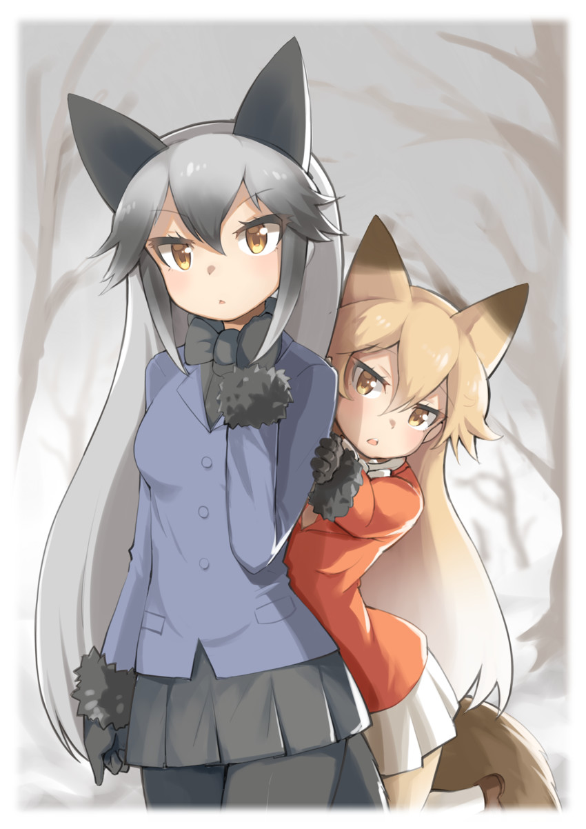 silver fox and ezo red fox (kemono friends) drawn by haru_(renol)